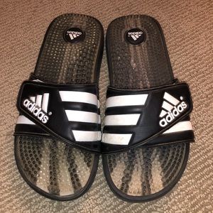 Black and White Adidas Slides